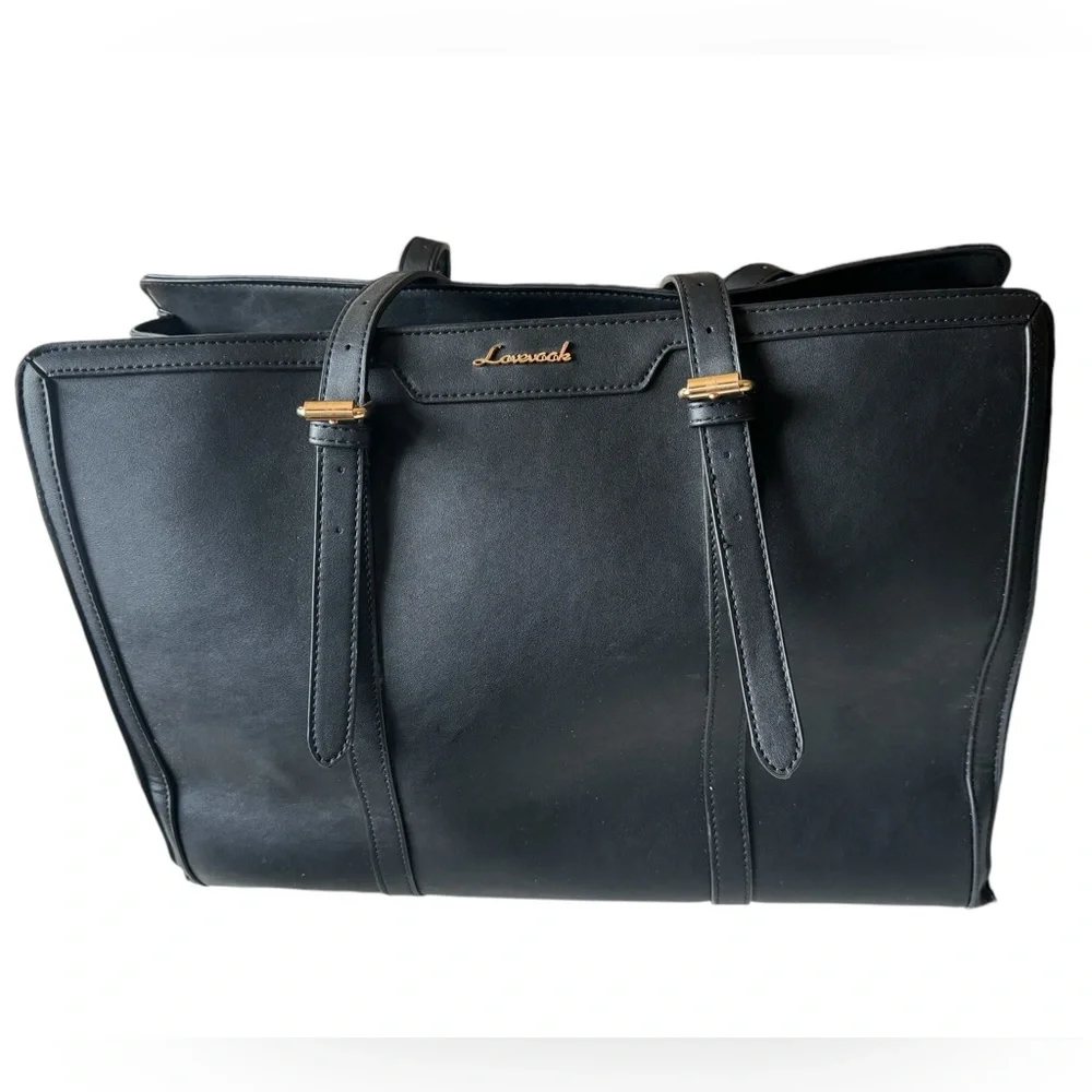 Beautiful Black Leather Handbag Tote Laptop IPad Tablet Bag Lovevook